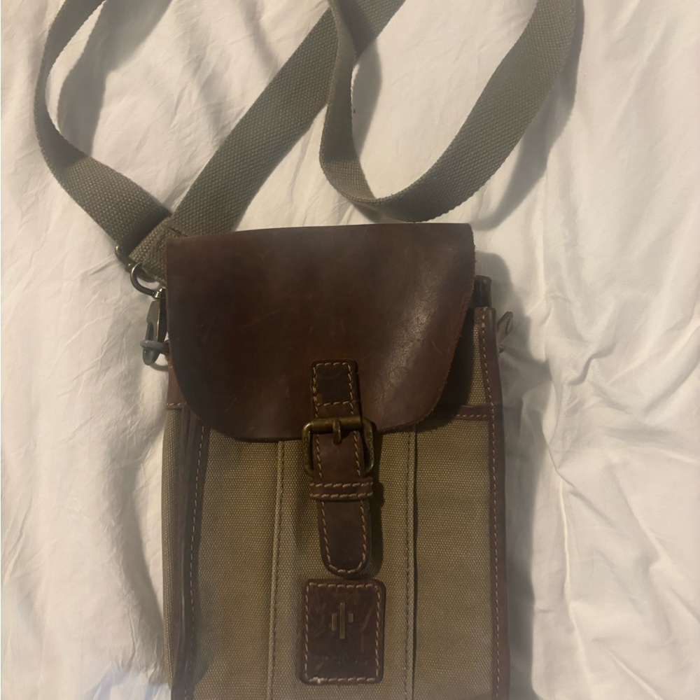 Cactus brand brown and tan, leather and canvas unisex Crossbody Bag